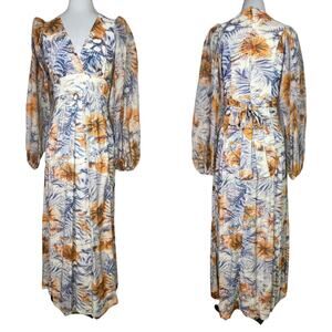 Vintage Boho Belted Maxi Dress Made in California 1970s Floral Bohemian XS